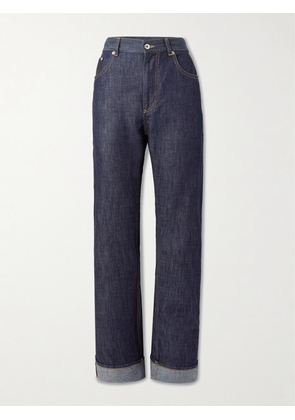 Bottega Veneta - Intrecciato Suede-trimmed Mid-rise Straight-leg Jeans - Blue - IT32,IT34,IT36,IT38,IT40,IT42,IT44,IT46