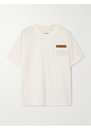 Bottega Veneta - Intrecciato Suede-trimmed Organic Cotton-jersey T-shirt - Off-white - S,M,L