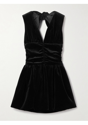Patou - Open-back Ruched Cotton-velvet Mini Dress - Black - FR 34,FR 36,FR 38,FR 40,FR 42,FR 44