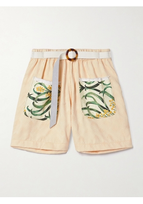Thank You Have A Good Day - Belted Printed Cloqué-trimmed Cotton-jacquard Shorts - Multi - One size