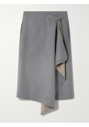 AMI PARIS - Distressed Herringbone Wool-blend Wrap Midi Skirt - Gray - FR 34,FR 36,FR 38,FR 40,FR 42,FR 44