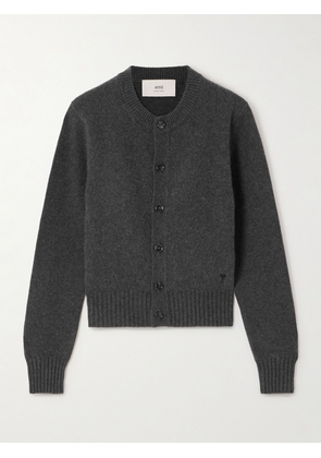 AMI PARIS - Embroidered Cashmere And Wool-blend Cardigan - Gray - xx small,x small,small,medium,large
