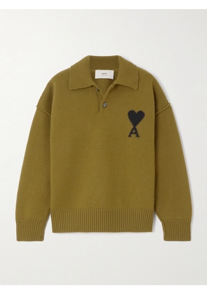 AMI PARIS - Intarsia Wool Polo Sweater - Green - xx small,x small,small,medium,large,x large