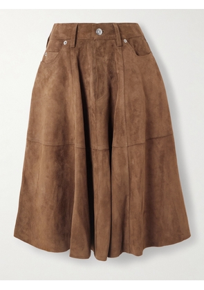 AMI PARIS - Paneled Suede Midi Skirt - Brown - x small,small,medium,large