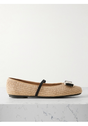 Ferragamo - New Vara Embellished Raffia Flats - Neutrals - US6.5,US7,US7.5,US8,US8.5,US9,US9.5,US10,US10.5,US11