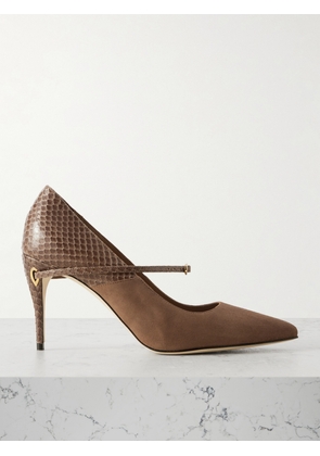 Jennifer Chamandi - Lorenzo 85 Suede And Elaphe Pumps - Brown - IT36,IT36.5,IT37,IT37.5,IT38,IT38.5,IT39,IT39.5,IT40,IT40.5,IT41,IT41.5,IT42