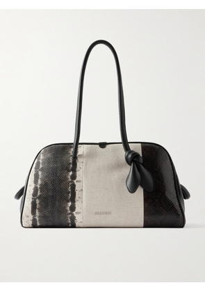 Jacquemus - The Turismo Canvas And Snake-effect Leather Tote - Neutrals - One size