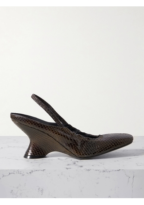 Dries Van Noten - Snake-effect Leather Slingback Wedge Pumps - Brown - IT36,IT36.5,IT37,IT37.5,IT38,IT38.5,IT39,IT39.5,IT40,IT40.5,IT41