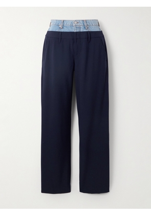 SIMKHAI - Ophelia Denim-trimmed Grain De Poudre Straight-leg Pants - Blue - US0,US2,US4,US6,US8,US10,US12