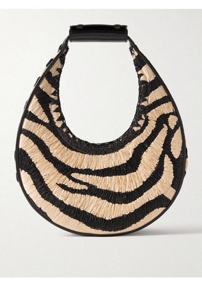 STAUD - Moon Leather-trimmed Raffia-jacquard Tote - Animal print - One size