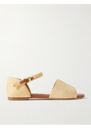 STAUD - Catherine Leather-trimmed Raffia Sandals - Neutrals - IT35,IT36,IT36.5,IT37,IT37.5,IT38,IT38.5,IT39,IT39.5,IT40,IT41,IT42