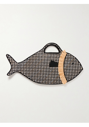 STAUD - Cleo Fish Woven Leather And Raffia Tote - Black - One size