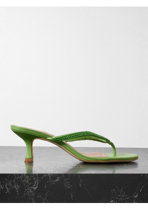 STAUD - Freja Beaded Satin-trimmed Leather Sandals - Green - IT35,IT35.5,IT36,IT36.5,IT37,IT37.5,IT38,IT38.5,IT39,IT39.5,IT40,IT40.5,IT41,IT42