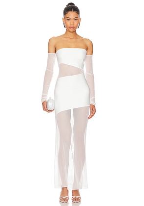 Lama Jouni Long Sleeve Cut Out Mesh Dress in White. Size XL. Also in L.