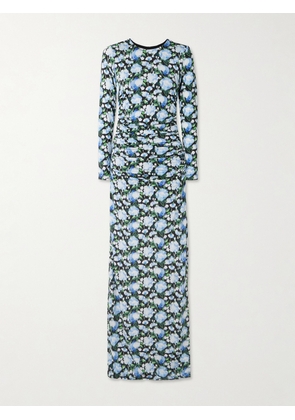 Carolina Herrera - Ruched Floral-print Stretch-jersey Maxi Dress - Blue - XXS,XS,S,M,L,XL