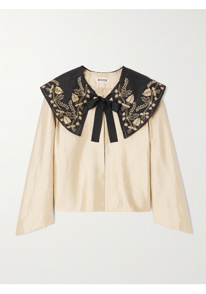 BODE - Gilt Bead-embellished Grosgrain-trimmed Dupioni Jacket - Gold - x small,small,medium,large,x large