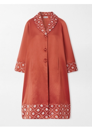 BODE - Embroidered Cotton And Silk-blend Coat - Orange - x small,small,medium