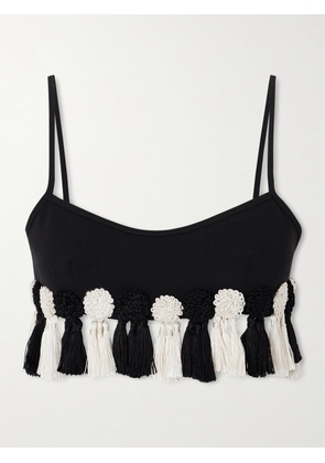 BODE - Folly Tasseled Wool-crepe Bralette - Black - small,medium,large