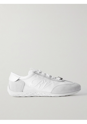 Roger Vivier - Viv Low Suede-trimmed Embroidered Leather Sneakers - White - IT35,IT36,IT36.5,IT37,IT37.5,IT38,IT38.5,IT39,IT40,IT41,IT41.5