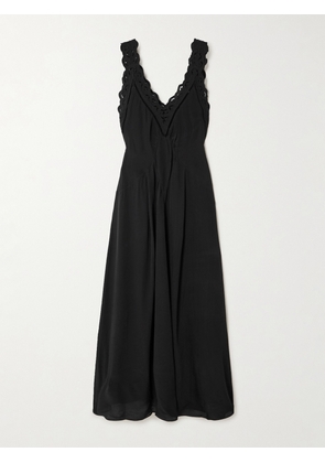 Isabel Marant - Freda Broderie Anglaise-trimmed Crepe Maxi Dress - Black - FR 34,FR 36,FR 38,FR 40,FR 42,FR 44