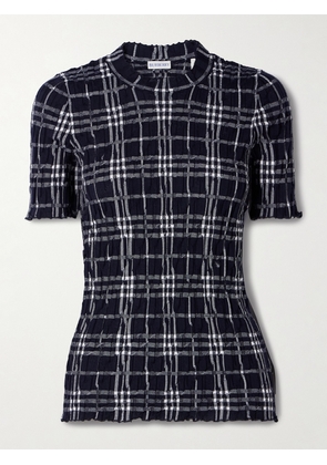 Burberry - Ribbed Checked Wool-blend T-shirt - Blue - xx small,x small,small,medium,large,x large