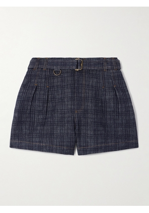 Burberry - Belted Checked Denim Shorts - Blue - 24,25,26,27,28,29,30,31,32