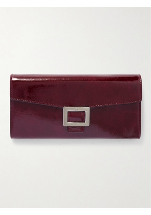 Roger Vivier - Belle Vivier Buckled Patent-leather Clutch - Burgundy - One size