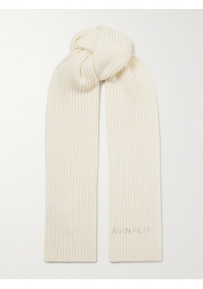 Ruslan Baginskiy - Embroidered Ribbed Merino Wool Scarf - Cream - One size