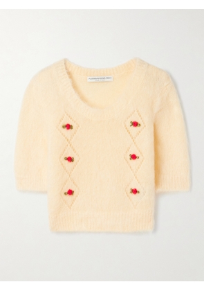 Alessandra Rich - Embroidered Pointelle-knit Mohair-blend Sweater - Yellow - IT36,IT38,IT40,IT42,IT44,IT46