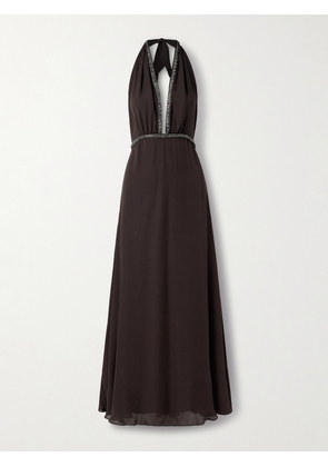 Johanna Ortiz - New Destiny Crystal-embellished Silk-georgette Maxi Dress - Brown - US0,US2,US4,US6,US8,US10