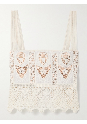 Johanna Ortiz - Casablanca Cropped Embroidered Voile And Crocheted Tank - White - US0,US2,US4,US6,US8,US10,US12