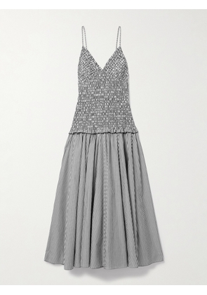 Brandon Maxwell - The Josie Shirred Striped Cotton Midi Dress - Gray - US0,US2,US4,US6,US8