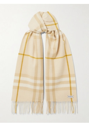 Burberry - Fringed Checked Cashmere Scarf - Cream - One size