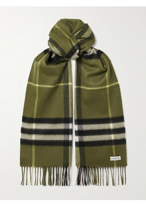 Burberry - Fringed Checked Cashmere Scarf - Green - One size