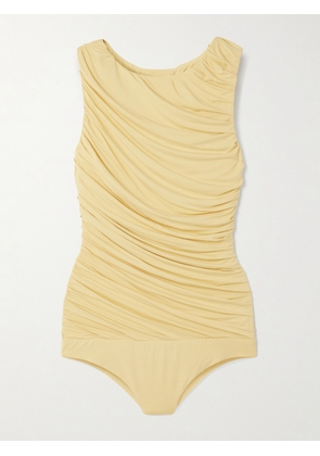 Abadia - Ora Ruched Stretch-bamboo Jersey Bodysuit - Yellow - x small,small,medium,large,x large