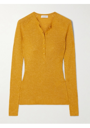 Gabriela Hearst - Anges Ribbed Cashmere, Silk And Hemp-blend Henley Top - Yellow - x small,small,medium,large,x large