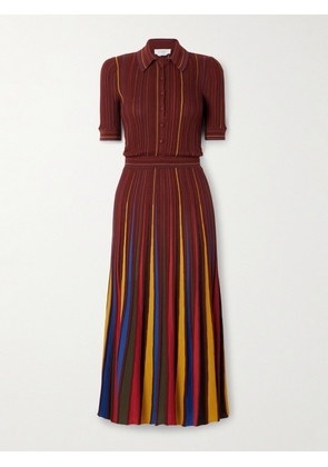 Gabriela Hearst - Calypso Ribbed Striped Merino Wool Midi Dress - Burgundy - x small,small,medium,large,x large