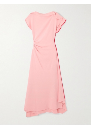 Victoria Beckham - Asymmetric Ruffled Gathered Crepe Midi Dress - Pink - UK 4,UK 6,UK 8,UK 10,UK 12,UK 14,UK 16