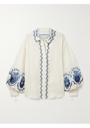 Agua by Agua Bendita - Abadía Appliquéd Embroidered Linen Shirt - Cream - XS/S,M/L