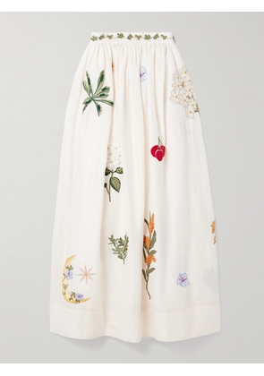 Agua by Agua Bendita - Tangelo Appliquéd Embroidered Linen Maxi Skirt - Cream - x small,small,medium,large,x large