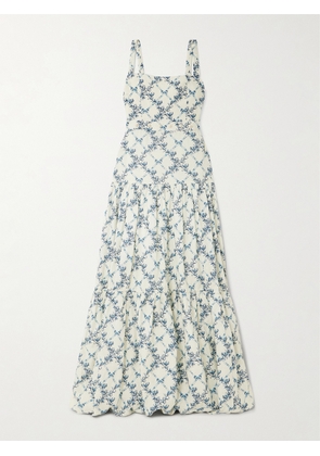 Agua by Agua Bendita - Lima Gloriosa Tiered Faux Pearl-embellished Printed Linen Maxi Dress - Off-white - x small,small,medium,large,x large