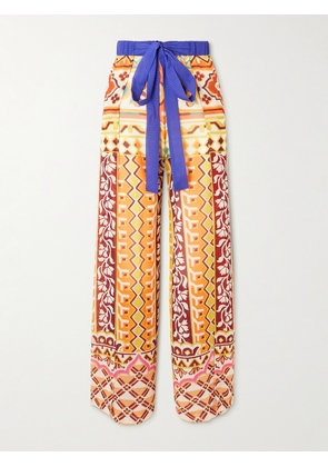 Etro - Belted Printed Satin-jacquard Wide-leg Pants - Multi - x small,small,medium,large,x large