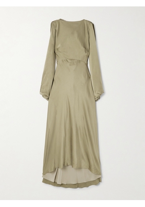 Roksanda - Koda Draped Cape-effect Silk-satin Maxi Dress - Green - UK 4,UK 6,UK 8,UK 10,UK 12,UK 14,UK 16