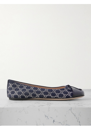 Gucci - New Marmont Crystal-embellished Leather-trimmed Denim Ballet Flats - Blue - IT36,IT36.5,IT37,IT38,IT39,IT40,IT41