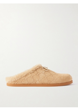 Gucci - Sol Horsebit-detailed Debossed Shearling Mules - Neutrals - IT36,IT36.5,IT37,IT37.5,IT38,IT38.5,IT39,IT40,IT41,IT41.5