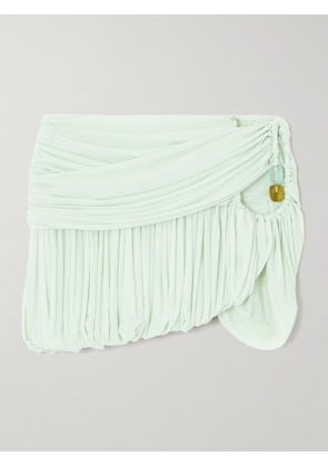 Christopher Esber - Embellished Cutout Ruched Jersey Mini Skirt - Green - UK 4,UK 6,UK 8,UK 10,UK 12