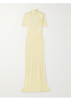The New Arrivals Ilkyaz Ozel - Pernille Ruched Satin-jersey Maxi Dress - Yellow - FR 34,FR 36,FR 38,FR 40,FR 42,FR 44