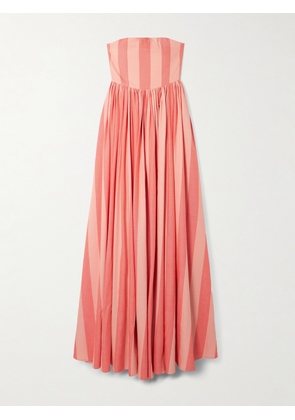 Marrakshi Life - Strapless Gathered Striped Cotton Maxi Dress - Pink - M,XXS,XS,S