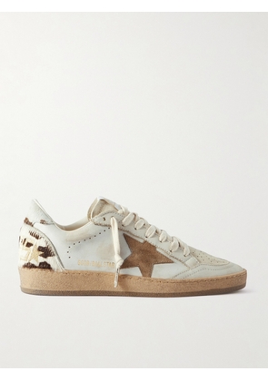 Golden Goose - Ball Star Calf Hair And Suede-trimmed Distressed Leather Sneakers - White - IT35,IT36,IT37,IT38,IT39,IT40,IT41,IT42