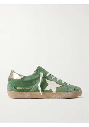 Golden Goose - Super-star Distressed Suede And Metallic Leather Sneakers - Green - IT35,IT36,IT37,IT38,IT39,IT40,IT41,IT42